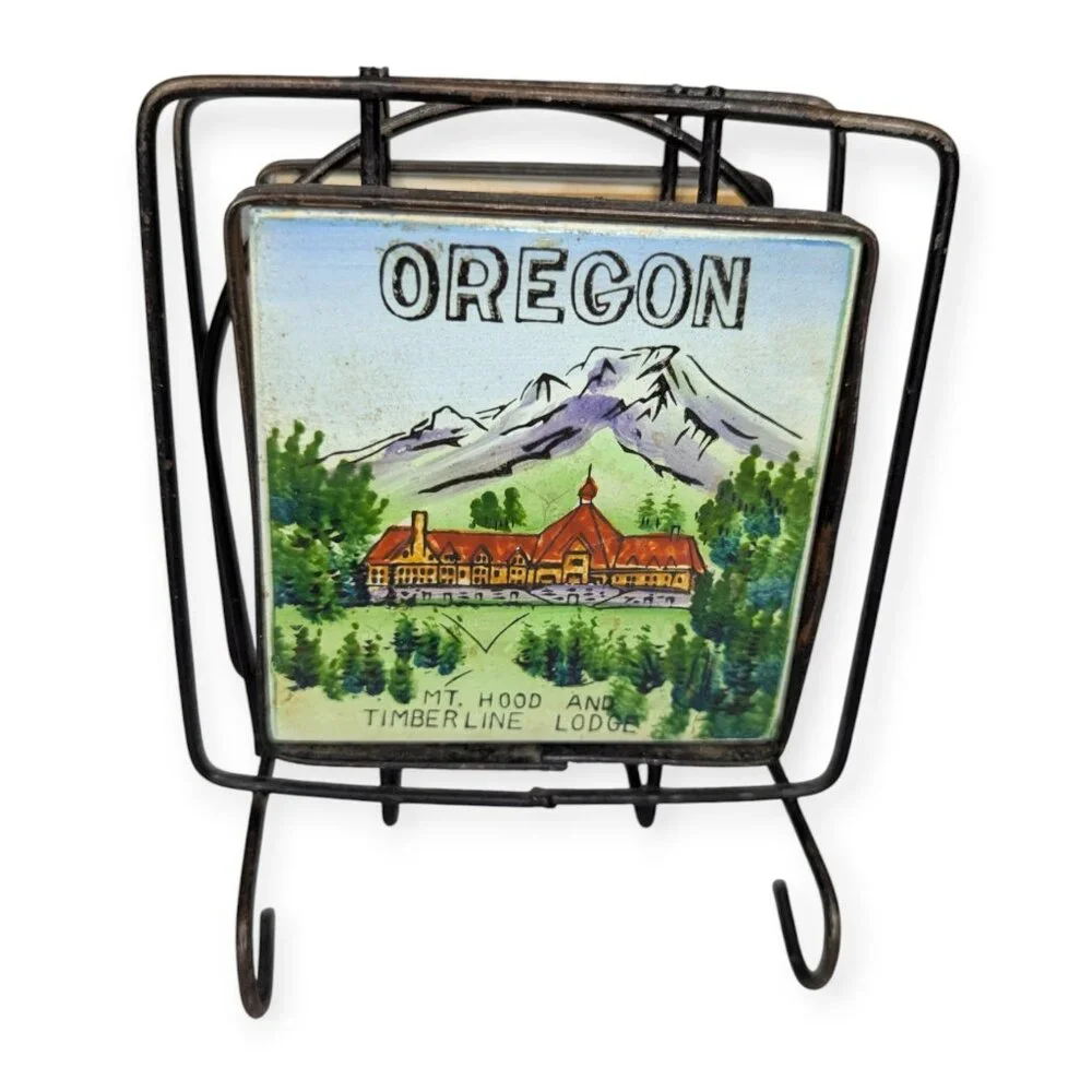 Vintage Victoria Ceramics Oregon Wire & Ceramic Napkin Holder Multomah Falls